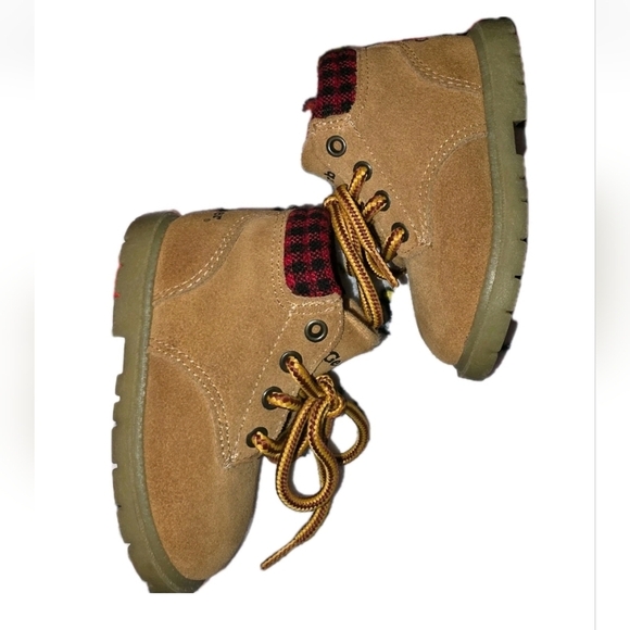 Gerber Toddler Boots Size 4 Tan Suede Plaid Cuff Flex Support System Work Boot - Picture 8 of 8